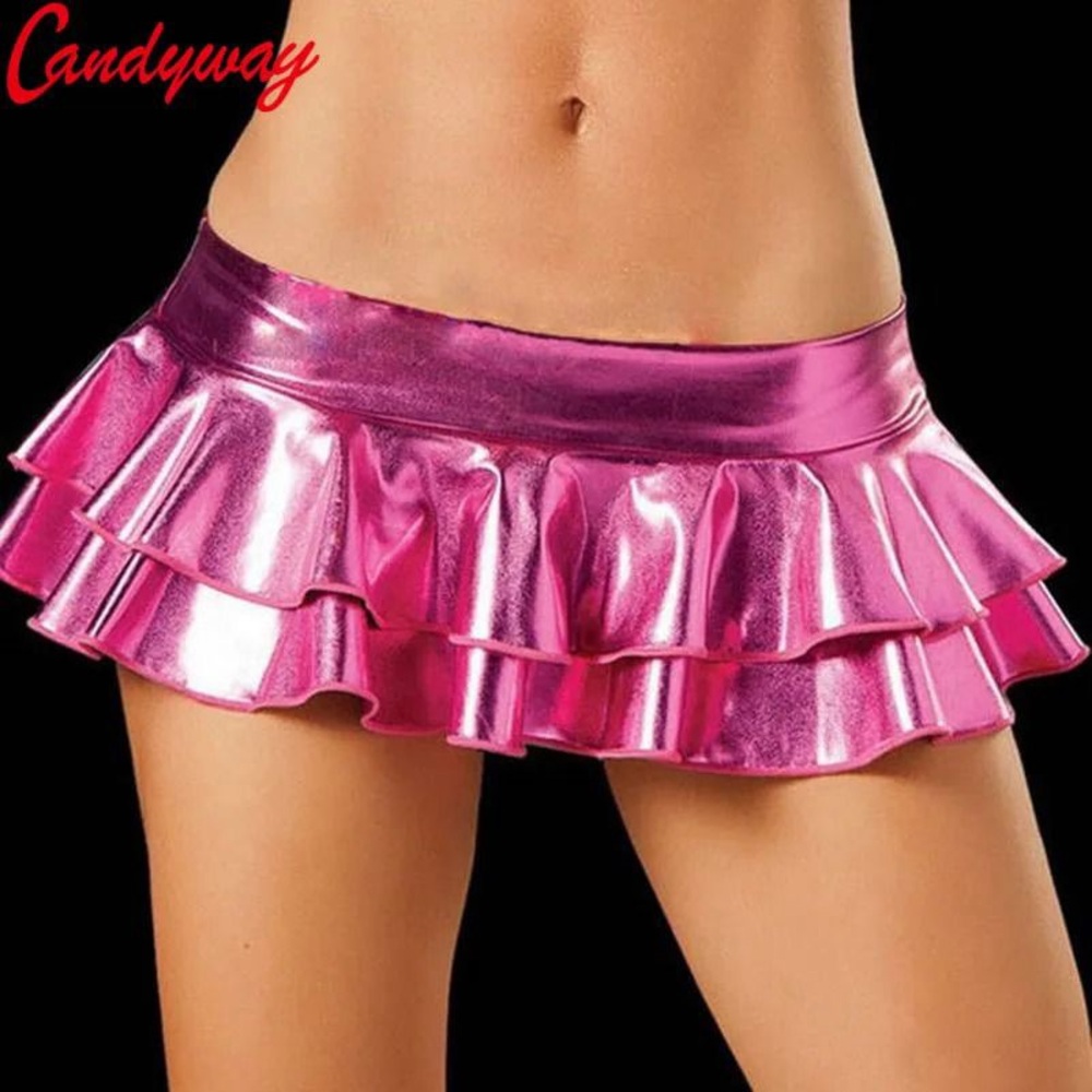 Pink Metallic Ruffle Mini Skirt